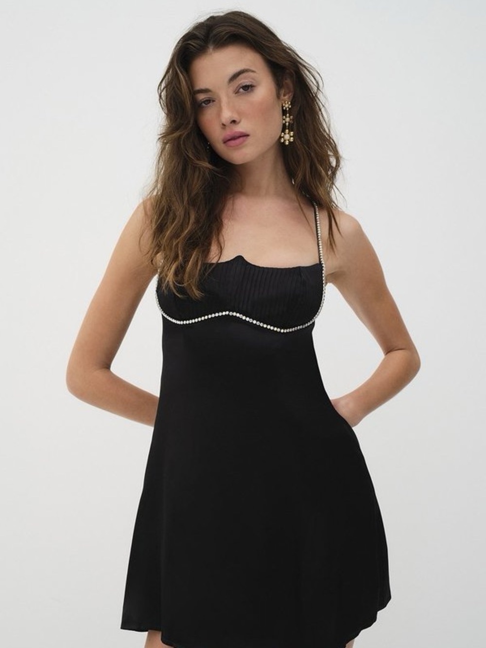 For Love & Lemons Elora Mini Dress in black with iridescent rhinestones.